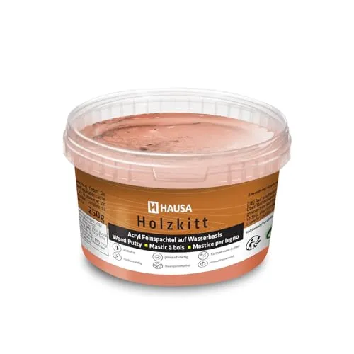 HAUSA Holzkitt 250 g Mahagoni Holzspachtelmasse, Kitt für Holz, Holzspachtel/Füllmasse zum Reparieren von Holzschäden gebrauchsfertig ausgezeichnete Füllkraft schnelltrocknend rissbeständig