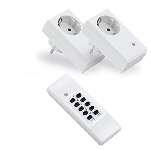 conecto Funksteckdosen Set (2x Funksteckdose, 1x Funkfernbedienung), Indoor, weiß