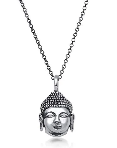 Kuzzoi Herren Halskette mit Buddha Kopf Anhänger - Ketten für Herren: Massive 925 Sterling Silber Kette mit oxidiertem Buddha Kopf Anhänger, ideal als Geschenk und angenehm zu tragen.