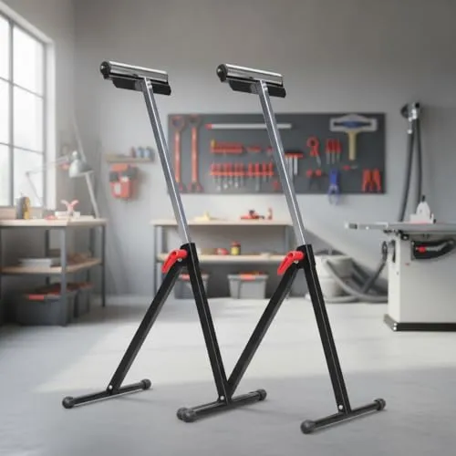 Mucola Höhenverstellbarer Rollenbock 66-105cm - Sägebock – Ideal für Werkstatt, Beruf und Hobby, stufenlos höhenverstellbar von 66 bis 105 cm, inkl. 1 Paar Arbeitshandschuhe für sicheren Grip.