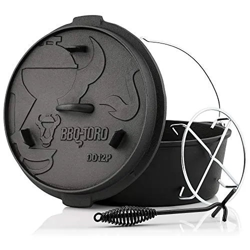 BBQ-Toro Dutch Oven Premium Serie 13,6 Liter | bereits eingebrannt - Dutch Oven für vielseitiges Kochen, Braten und Backen. Bereits eingebrannt und mit innovativem Deckel-Design für optimale Hitzeverteilung. Ideal für Grill und Lagerfeuer!