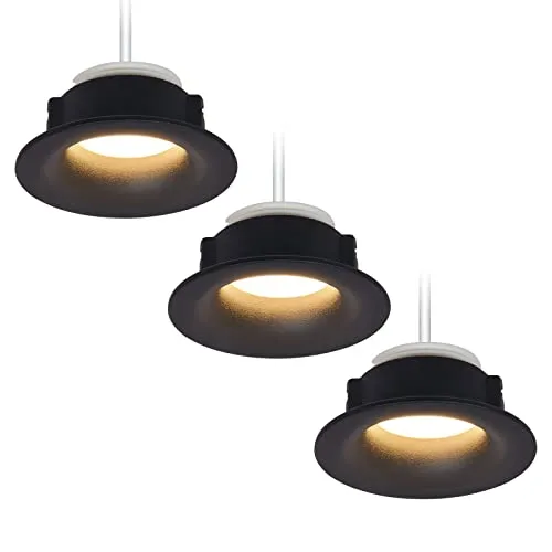 HCFEI 3x LED Einbaustrahler Set rund - schwarz 5 Watt dimmbar 230V flach – Einbauleuchte Ø 68-76 mm Bohrloch – Einbau-Spot Decken-Strahler Deckeneinbaustrahler (Warmweiß 3000K)