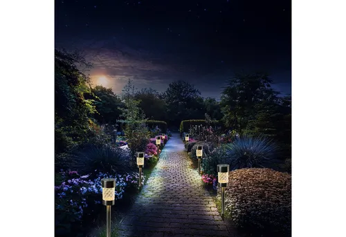 MARELIDA LED Solarleuchte - 6 Stück für Garten und Balkon - Edelstahl Solar Wegleuchten mit Erdspieß, warmweißes Licht für stimmungsvolle Abende im Garten oder auf dem Balkon. Witterungsbeständig und solarbetrieben für einfache Handhabung.