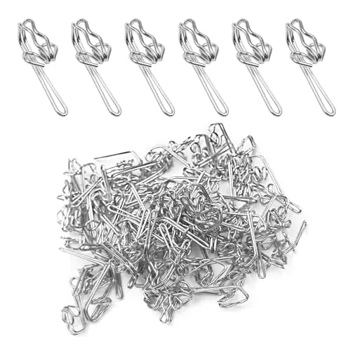 NIXRET 100 Stück Metallvorhanghaken, Vorhangkopf Bandvorhanghaken, Vorhanghaken, Vorhangkopf, Mini-Vorhanghaken, Silber, für Fenstervorhänge, Türvorhang (Silber)