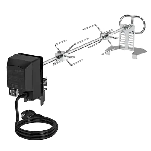 Onlyfire Universal Drehspieß Set 73cm für Gasgrill, Edelstahl Rotisserie Grillspieß mit Motor 220-240V, 2X Fleischnadeln, Elektrischer Drehspieß mit 2 Grillmotor Halterung
