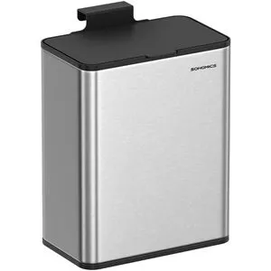 Songmics Mülleimer LTB810E08, silber, 8 Liter Komposteimer - Praktischer Komposteimer mit geruchssicherem Deckel, ideal für Küche. Einfach an der Schranktür aufzuhängen, mit herausnehmbarem Inneneimer für bequeme Entsorgung.