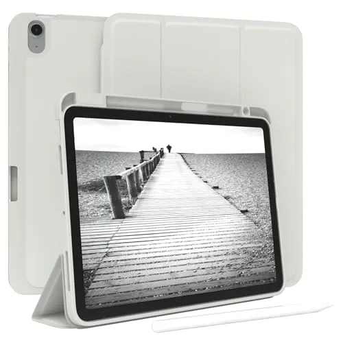 EAZY CASE - Schutzhülle mit Stifthalter für iPad Air 4 / Air 5 Case Hülle mit Stifthalterung Tablet Cover Touchpen Smartcase aufstellbar Klappcase Auto Sleep Wake Up Etui Grau