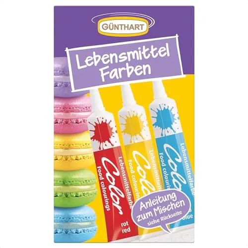 Günthart BackDecor 20 g Lebensmittelfarben Rot Gelb Blau in praktischen leicht zu dosierenden, Farben mischen um die ganze Palette des Regenbogens zur erhalten