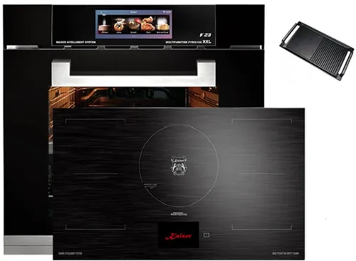 Kaiser Küchengeräte Backofen-Set Herd Set Autark Elektro Backofen, TFT Display, Air fryer,Bratautomatik,79L+Induktionskochfeld 90 cm TFT Display, FREE Zone+Grillplatte EH 6344+KCT 9140 FI +Grillplatte, mit 1-fach-Teleskopauszug