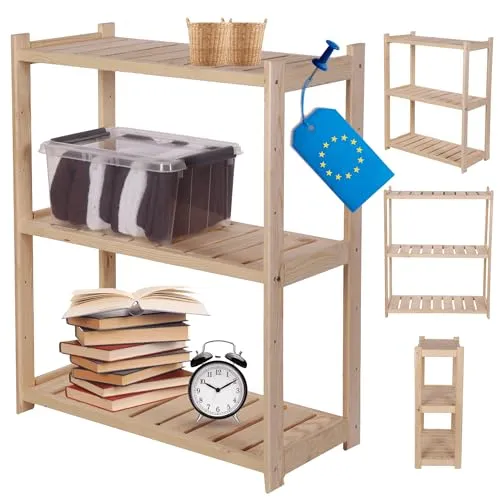 MODO24 Holzregal 85,8x70x33cm – Massives Kiefernholz für vielseitige Nutzung - Vielseitiges Standregal aus massivem Kiefernholz mit 3 Fachböden. Ideal für Küche, Keller oder Büro. Bietet stabile Aufbewahrung und passt sich jedem Einrichtungsstil an.