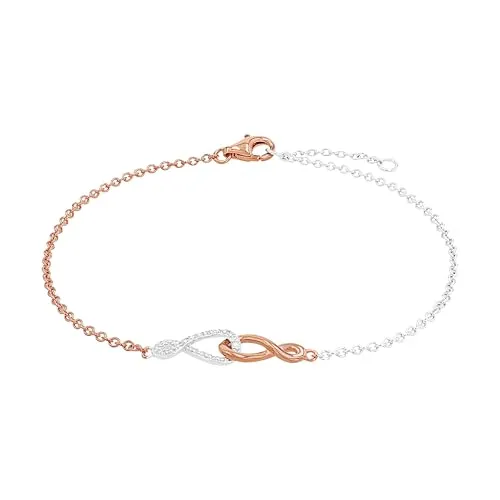 Amor Damen-Armband Infinity Bicolor 925 Silber teilvergoldet - Elegantes Damenarmband aus teil-rosévergoldetem 925er Sterling Silber mit Zirkonia, 21 cm lang und ideal für besondere Anlässe.