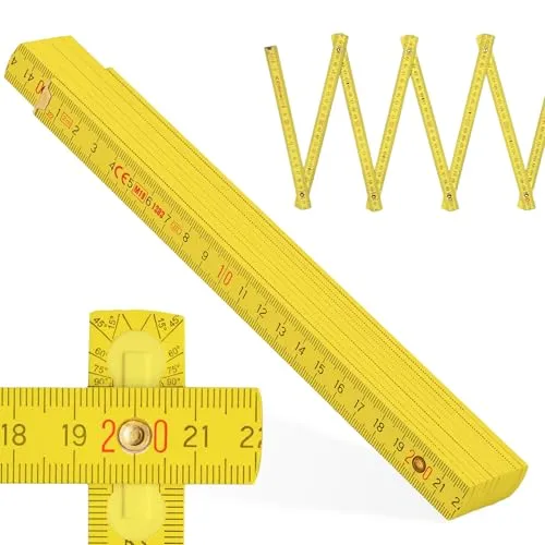 Metrie™ Zollstock – Gliedermaßstab 2m | Meterstab, Maßstab - GELB - Duplex Teilung, Hergestellt in der EU | Robuster & Präziser Holz-Gliedermaßstab | für Handwerker, DIY | BLOCK 72-1 Stück