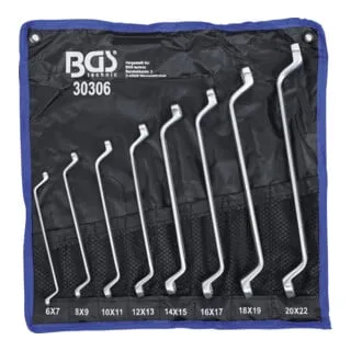 BGS Doppel-Ringschlüssel-Satz 8-tlg. | tief gekröpft | SW 6 x 7 - 20 x 22 mm - Schraubenschlüssel aus robustem Chrom-Vanadium-Stahl, verchromt und matt, ideal für präzise Arbeiten in Werkstätten und bei Reparaturen.