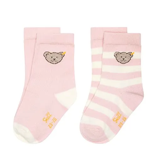 Steiff Unisex Kids Mini Basic Socken 2er Pack GOTS, Silver PINK, 34