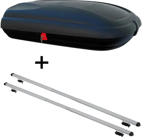 Dachbox VDPBA320 320Ltr mit Rapid Dachträger für Volkswagen Golf VII - Gepäckträger Set mit 320L Dachbox im Carbonlook und verstellbaren Dachträgern für mehr Platz und Komfort auf Reisen. Einfach zu montieren, ideal für Familienausflüge.