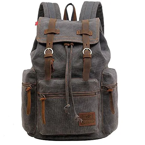Weinlese-Unisex beiläufiger lederner Rucksack-Segeltuch-Rucksack-Rucksack-Schultaschen-wandernder Rucksack-Spielraum-im Freien Schulter-Beutel (Grau)