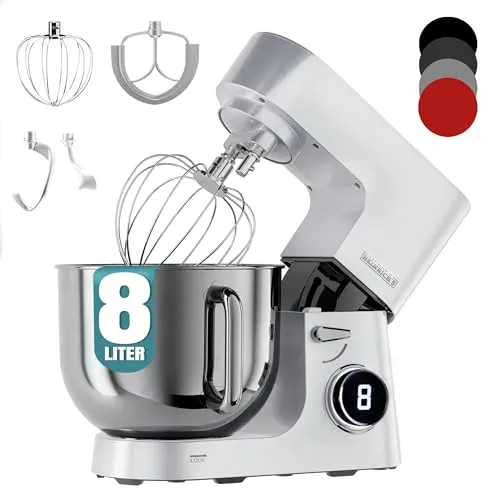 Heinrichs´s Küchenmaschine 2500W - Knet- & Rührmaschine mit 8L Edelstahlschüssel, 8 Geschwindigkeitsstufen und geräuscharmem Betrieb – ideal für große Mengen und vielseitige Rezepte.