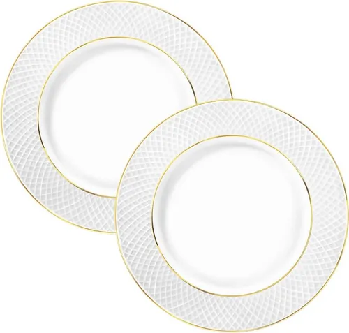 Wilmax Teller mit Goldmuster - 2 Stück - Ø 28cm - Elegante Speiseteller aus hochwertigem Porzellan mit handgefertigtem Goldmuster, ideal für besondere Anlässe und stilvolle Tischdekoration.
