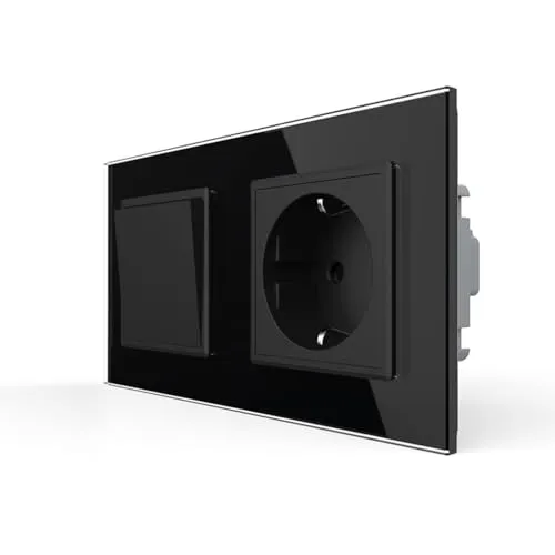 LIVOLO Schuko Steckdose + Wechselschalter - Moderne Schuko Steckdose mit integriertem Lichtschalter, ideal für jeden Raum. Aus robustem Material und in elegantem Schwarz, bietet sie eine einfache Installation und hohe Funktionalität.