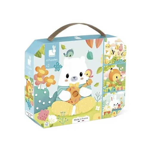 Janod - 4 Puzzles Tiere - 6-9-12-16 Teile - Progressives Puzzle - Lernspiel - Fördert die Geduld und Fingerfertigkeit Ab 24 Monate - J02552