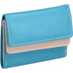 Kleine Leder-Minibörse in Türkis-Beige - Praktische Minibörse für unterwegs, mit Münz- und Scheinfach sowie Steckplatz für Einkaufschips. Ideal für die alltägliche Nutzung dank kompakter Größe von 7,5x6 cm.