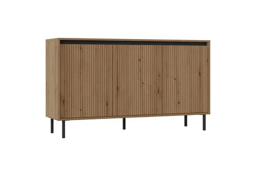 Selsey Sideboard OSAKA – Anrichte mit Riffelfronten und schwarzen Metallbeinen - Modernes Sideboard mit 6 geschlossenen Fächern und 3 festen Einlegeböden. Ideal für stilvolle Aufbewahrung und individuelle Gestaltung in Ihrem Wohnraum.