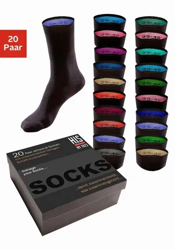 H.I.S Herren Socken 20x schwarz, Gr. 35-38 - Bestseller Herrensocken in praktischer Geschenkbox. 20 Paar in schwarz, mit weichen Bündchen für hohen Tragekomfort und einfacher Sortierung nach dem Waschen.