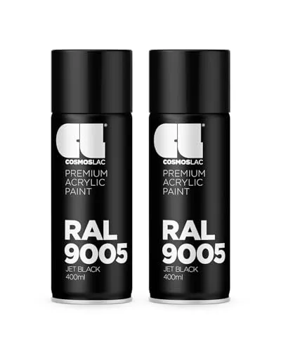 COSMOS LAC Sprühlack Sprühdose - 400ml - Sprühfarbe für den DIY-Bereich, geeignet für alle Oberflächen - Lackspray (2, RAL 9005 - schwarz glänzend)