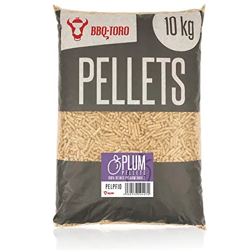 BBQ-Toro Grillpellets Pflaume 10 kg | Intensiver Räuchergeschmack für Grill und Smoker - Grillpellets aus 100% Pflaumenholz, ideal für Grill, Smoker und Heizungsanlagen. Bieten ein authentisches Naturaroma und sorgen für ein intensives Raucharoma bei gleichmäßiger Verbrennung.