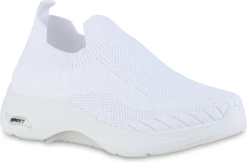VAN HILL Damen Slip Ons Sportschuhe Sportliche Strick Profil-Sohle Schuhe 841625, Farbe: Weiß, Größe: 37