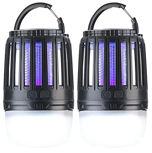 Exbuster Mückenvernichter: 2er Pack 2in1-UV-Insektenvernichter und Camping-Laterne mit Akku, USB (Mücken-Lampe, Insektenvernichter Outdoor Akku, Tischlampe Batterie)