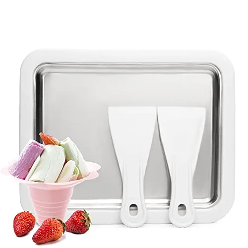 JoyMech Eisplatte Eis Rolls, Eisplatte, Rolled Ice Cream Maker, Ice Cream Rolls Maker, Kleine Instant Ice Rolls Maschine, mit 2 Spateln, für hausgemachte gerollte Eiscreme, gefrorener Joghurt (Weiß)