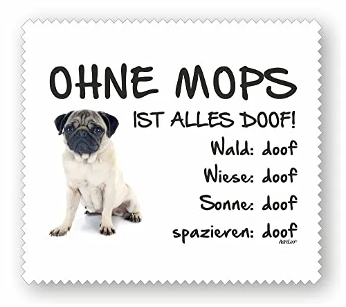 AdriLeo Brillenputztuch Displaytuch - Ohne Mops ist Alles doof! - 15x17cm - Microfaser weiß (beige)