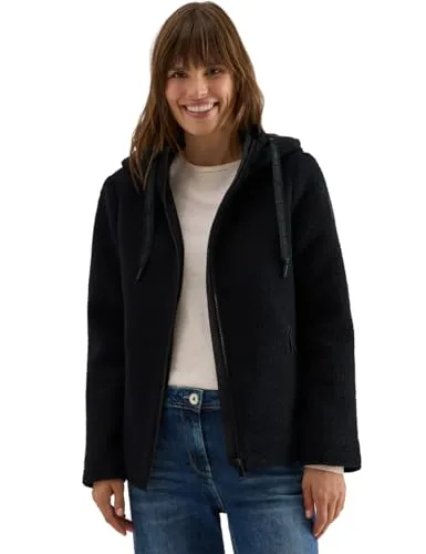 Cecil Damen Kurze Wolloptik-Jacke - Funktionsjacke in modischer Wolloptik mit Kapuze, seitlichen Zipper-Taschen und Tunnelzug für optimalen Tragekomfort und Stil.