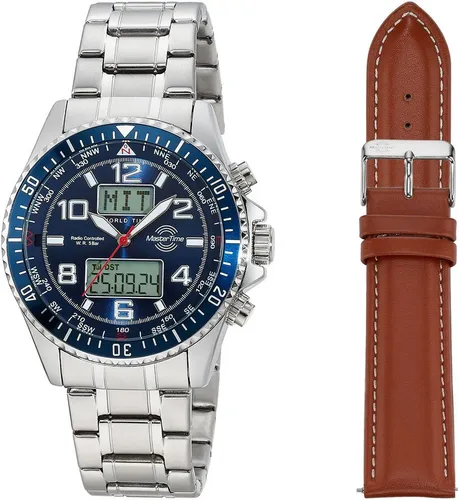 MASTER TIME Funkchronograph Super Power MTGA-10922-32M – 2-tlg. Set mit Wechselband - Chronograph mit Funkempfang, Wasserdicht bis 5 bar und ideal als Geschenk. Leuchtzeiger und Weltzeitfunktion machen ihn zum perfekten Begleiter.