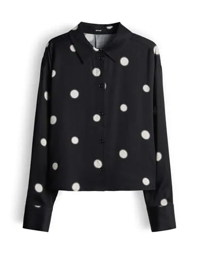 OPUS Damen Langarmbluse FAMENA DOT Boxy Printbluse aus Satin Schwarz, Größe 34 - Die OPUS Printbluse begeistert mit ihrem eleganten Design und lässt sich vielseitig kombinieren. Hergestellt aus hochwertigem Satin für ein angenehmes Tragegefühl und einen stilvollen Look.