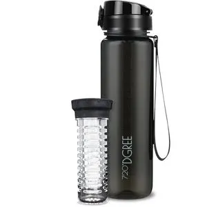 720DGREE Trinkflasche uberBottle Onyx Black, 1 Liter, Kunststoff, schwarz, mit Fruchteinsatz