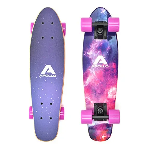 Apollo Fancy Skateboard, Vintage Mini Cruiser – 22.5inch, Komplett mit Holz Deck - Stabiles Mini-Cruiser Skateboard für Kinder ab 5 Jahren, ideal für alle, die stilvoll durch die Stadt cruisen möchten. Leicht und handlich, mit ABEC 9 Kugellagern für hohe Geschwindigkeiten und besten Fahrkomfort.