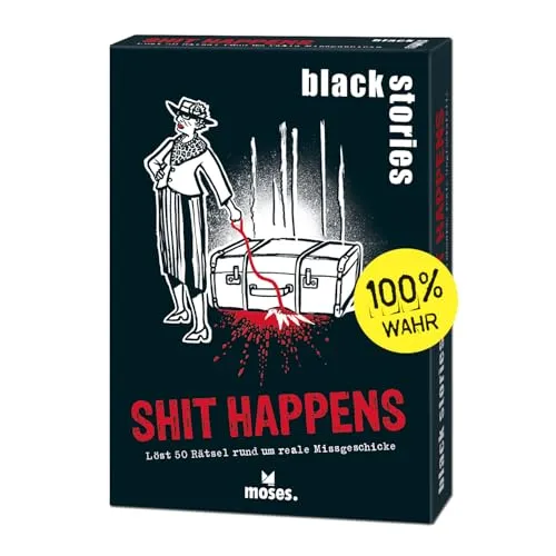 Moses. Black Stories Shit Happens - 50 Rätsel rund um Reale Missgeschicke, Krimi Kartenspiel mit Spielvariante und Punktechips, Rätselspiel für Jugendliche und Erwachsene