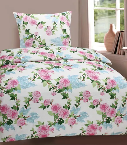 Bettwäsche Winter Biber Feinbiber Baumwolle 2x 135x200 + 2x 80x80 cm Doppelpack Design: Rosenzeit