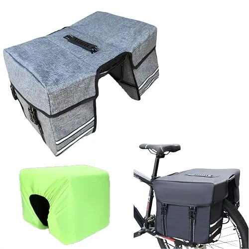 LEXICANMHS Fahrrad Doppeltasche für Gepäckträger 28L,Fahrradtasche Doppeltasche Wasserdicht,Fahrrad Doppeltasche Mit Wasserdichter Tasche,Doppeltasche mit Reflektorstreifen und Tragegriff (Grau)