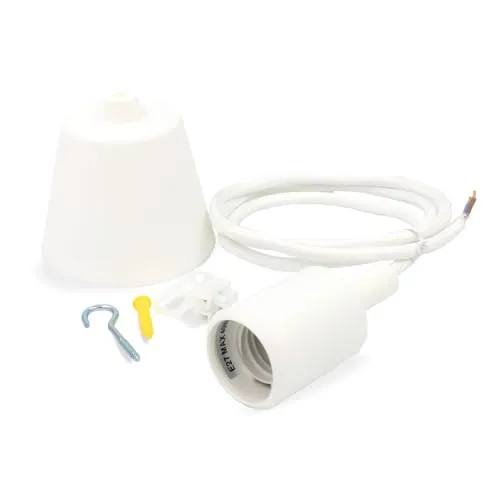 Schnurpendel, Hängefassung, Pendelleuchte mit Textilkabel, Baldachin und E27 Silikon Fassung | 1200mm (Weiss)