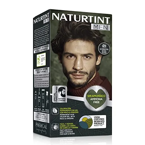 Naturtint Men Biobasiert | Ammoniakfreie permanente Färbung für Männer | 100% graue Haare & Bartfärbung | Natürliche & lang anhaltende Farbe | Natürliche Inhaltsstoffe | 4N Naturbraun…