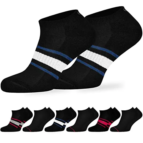 OCERA Retro Tennis Sneaker Socken für Damen & Herren – 6 Paar Sport Socken mit Hohem Baumwollanteil, Ideal für Sport & Freizeit schwarz 43-46