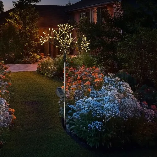 LED Solarstab Feuerwerk Gartendeko Gartenstecker Solarleuchte Sensor schwarz