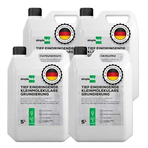 simpleBAU Tiefengrundierung 5Lx4 gebrauchsfertig für schwierige Untergründe, Tiefgrund für innen und außen Für Wände, Böden und Decken. Schützt Oberflächen. Lösemittelfrei (20, Kilogramm)