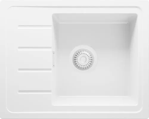 PRIMAGRAN Spülbecken Alles Weiß 55x44cm, Granitspüle 1 Becken + Ablauf-Set, Küchenspüle ab 45er Unterschrank