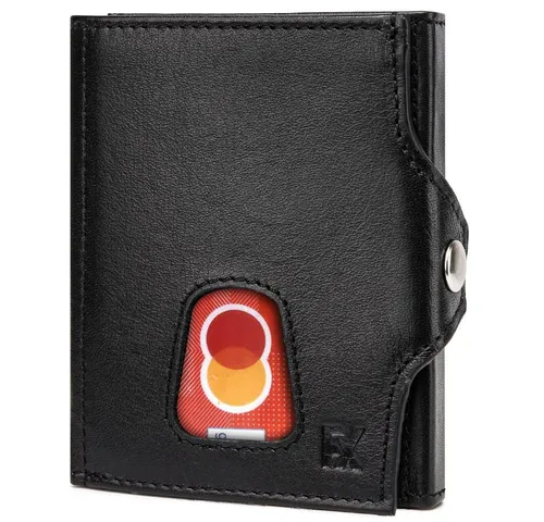 Fomax Mini Geldbörse Slim Wallet + RFID-Schutz - Geldbörse aus echtem Leder - Kartenhalter, Geldbeutel mit Münzfach - Echtleder Portemonnaie Kartenetui Klein