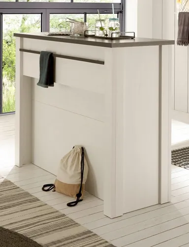 Furn.Design Barschrank Stove - Küchentheke in Weiß Pinie - Kühlschrank und gemütliche Bar in einem, aus FSC®-zertifiziertem Holzwerkstoff, ideal für ein einladendes Zuhause mit viel Stauraum.