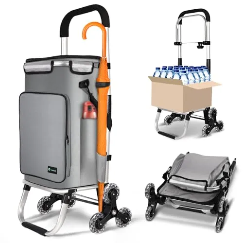 VOUNOT® Aluminium Einkaufstrolley Treppensteiger – 3 in 1 Klapptrolley mit Kühlfach